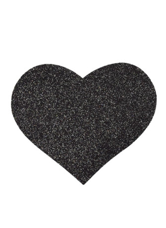 Paire de cache tétons adhésifs coeur pailleté noir - NP-1049BLK